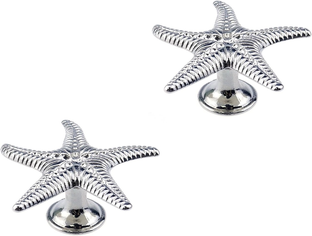 HEVSTIL 2-Pack Silver Starfish Shape Cabinet Knob,Ocean Theme Single Hole Pulls for Cabinet Dresser Knobs Furniture Door