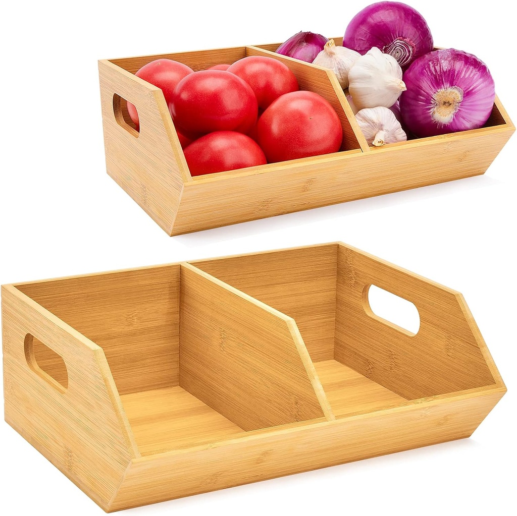 2 Set Bamboo Storage Bin, Pantry Organization and Storage Baskets, Kitchen Organization, Potato and Onion Storage Bin - Ideal for Pantry, Countertop, and Vegetable Storage