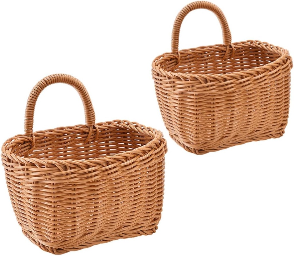 2pcs Hanging Wall Basket for Kitchen Storage Woven Rattan Ginger Garlic Organizer Baskets Multi-functional Fruit and Vegetable Holders for Home Decor