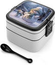 Bento Box for Adult Winter Snowman Bento Lunch Box with 2 Compartments Stackable Lunch Container Reusable Food Storage Container Meal Prep Snack Containers