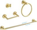 4 Pieces Brushed Gold Bathroom Hardware, Accessories Set Includes 15 to 24 Inch Adjustable Towel Bar Double Post Toilet Paper Holder Towel Ring Robe Hook Wall Mount Hand Towel Holder