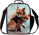 Fox Print Lunch Bags for Children Girls Insulated Lunch Box Bags Small Kids Animal Lunch Container