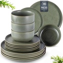 LERATIO Stoneware Dinnerware Sets for 6,Handcarft Ceramic Plates and Bowls Sets,Chip and Scratch Resistant Dishes, Dishwasher & Microwave Safe, Oven safe,Reactive Glaze-Green