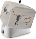 Coastal Seahorse Christmas Small Toaster Cover 2 Slice, Kitchen Appliance Covers with Pocket & Loop, Xmas Red Nautical Beach Rustic Bread Machine Covers Dust & Fingerprint Protection