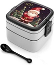 Bento Lunch Box for Women Lunch Containers for Adults Merry Christmas Double Layered Lunchbox Large Capacity Bento Box with Cutlery for Work Picnic Camping Travel