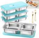Antenat Reusable Stainless Steel Snack Containers with Lids (4PCS) –Double Compartment, Leak-Proof Food Containers with 2 Forks, Portable for Travel, Camping, Office Lunch, Takeout, Picnic & Dessert