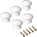 Mgoodoo 5PCS White Wood Knobs, 1.34'' Round Mushroom Wooden Knobs for Cabinet Drawer Dresser Closet Cupboard Pulls Kitchen Hardware