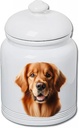 Best of Breed Golden Retriever Red Dog and Cat Ceramic Treat Jar 9" Tall Air Tight Seal All White