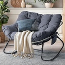 LotFun Outdoor Papasan Rocking Chair, Indoor Oversized Patio Rocker Chairs with Cushion and Removable Side Pockets, Rocker Egg Chair for Living Room, Porch, Garden (Dark Grey, 45" W x 40" D x 28" H)