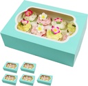 Global Sugar Art Auto-Popup Quarter Sheet Cake & 12 Cupcake Box with Window and Cupcake Insert, Designer Blue 14 x 10 x 4 Inches, 5 Count