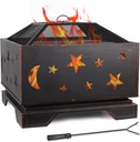 2-in-1 Fire Pit with Grill, 26 Inch Outdoor Fire Pit Square Extra Deep Wood Burning Firepits Large Bonfire with Cooking Grate & Poker for Outside, Patio, Backyard