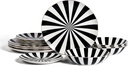 Christian Siriano Empire Porcelain Dinnerware, 12-Piece Plates and Bowls Set, Black and White Dish Set for 4, Gold Trim, Hand Wash Only