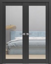 SARTODOORS Lucia 2166 | Double Swing Interior French Doors with Glass, Solid Wood, Hardware Included, 60x80, Black, Modern
