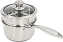 1.4 Quart Stainless Steel Saucepan with Steamer, Double Layer Small Multipurpose Pot with Glass Lid, Sauce Pan for Cooking with Handle for Boiling Gravies, Pasta, Noodles