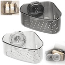 Suction Cup Sink Corner Rack,Kitchen Sink Organizer Accessories,Plastic Sink Storage Rack Holder,Triangular Sinks Basket Shelf with Suction Cup Sucker,Corner Hanging for Kitchen Bathroom (Black+White)