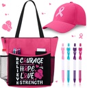 6 Pcs Breast Cancer Awareness Tote Bag Pink Ribbon Hat Pen Breast Cancer Awareness Gift Set for Women