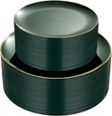PULOTE 100PCS Green Plastic Plates - Green Disposable Plates With Gold Rim - Include 50 Pieces Dinner 10.25inch,50 Pieces Dessert 7.5inch for Party&Christmas
