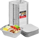 Small Aluminum Pans Take Out Containers (50 Pack) 50 Foil Oblong Pans and 50 Cardboard Lids - 1 Lb Tin Pans - Disposable Food Storage Containers for Cooking, Baking and Meal Prep