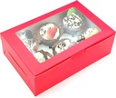 10-Set Cupcake Boxes Bulk with Clear Display Window Hold 6 Standard Cupcakes, Disposable Food Grade Red Cupcake Carrier Cupcake Container, Perfect for Cupcakes Muffins Cookies Pastries