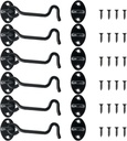 4" Hook and Eye Latch 6-Pack, Heavy Duty Solid Stainless Steel Cabin Privacy Hooks Latch with Mounting Screws for Barn Doors, Bathrooms, Sliding Doors, Sheds, Blinds, Bedrooms. (Black)