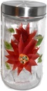 9" Holiday Poinsettia Flower Glass Decorative Storage Container with Metal Lid Cookie Canister