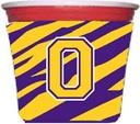 Tiger Stripe - Purple Gold Letter O Monogram Initial Red Solo Cup Beverage Insulator Hugger