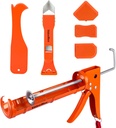 ValueMax Caulk Gun and Caulk Scraper Kit, 10OZ Smooth Silicone Caulking Gun with Caulk Remover Tool, 10:1 Thrust Ratio, Sealant Finishing Tool Grout Scraper for Caulking/Filling/Sealing