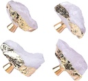 White Crystal Stone Cabinet Knobs Geode Drawer Knobs Handles Decorative Gold Plated Gemstone Cupboard Pulls for Home Office Decor 4 Pack