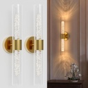 Battery Operated Wall Sconce Set of Two, 22 Inch Rechargeable Wall Sconces 3000K/4500K/6000K 8000mAh Crystal Bubble Timer Battery Operated Wall Light with Remote Control for Living Room Gold