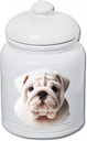 Best of Breed Bulldog White Dog and Cat Ceramic Treat Jar 9" Tall Air Tight Seal All White..
