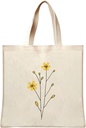 Flower Aesthetic Canvas Tote Bag for Women, Floral Reusable Grocery for Shopping with Inner Pocket and Zipper, 14" x 15" (1.YellowFlowerOne)