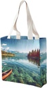 Canvas Tote Bag for Women Reusable Grocery Bag Clear Lake Water Shopping Bags Casual Shoulder Bag Handbag