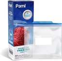 PAMI 60 Ct Reusable Leakproof Gallon Slider Freezer Bags with Expandable Bottom, Double Zipper Closure, Write on Label