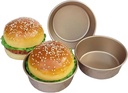4 Inch Nonstick Hamburger Bun Mold, 4 Pcs Mini Cake Pans for Baking, Carbon Steel Reusable Small Air Fryer Cake Baking Mold Bakeware for Hamburger,Kugelhopf,Jumbo Muffin,Mini Pie - Gold