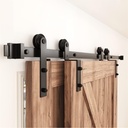 ZEKOO 6.6FT Single Track Bypass Sliding Barn Door Hardware Kit for Double Doors, Bypass Barn Door Track Kit, Low Ceiling, Smoothly Quietly, Easy to Install