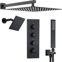 16" Thermostatic Dual Rainfall Head Shower System with Handheld & Valve, 16-Inch Shower Faucet Set with 6-Inch Shower Head, JetsBath Matte Black Wall Mount Full Body Shower System for Couples/2-Person