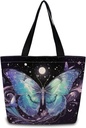 Neon Butterfly Tote Bag Reusable Grocery Bags Cute Aesthetic Shopping Shoulder Handbag with Interior Zipper Pocket Lightweight & Washable Stylish Neon Butterfly Present for Women