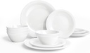 Basic White Melamine Dinnerware Sets,12 Pieces Dishes Set, Lightweight Unbreakable, BPA Free,Kitchen Plates and Bowls set, Indoor Outdoor Dining,Dishwasher Safe, Not Microwave