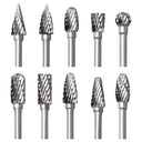 Tungsten Carbide Rotary Burr Set for Dremel, 10PCS Carbide Double Cut Carving Burr Bits with 1/8” Shank Rotary Tool Accessories for Woodworking, Engraving, Drilling, Steel Metal Working