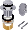 Bathtub Drain Tip-Toe Tub Trim Kit with Two-Hole Overflow Faceplate, All Brass Bathtub Drain Stopper Plug with Universal Fine/Coarse Thread, Lift & Turn Tub Conversion Set (Chrome Plated)