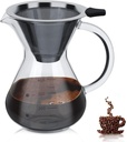 Pour Over Coffee Maker Set with Reusable Stainless Steel Drip Filter Elegant Coffee Dripper Pot Glass Carafe & Permanent Stainless Steel Filter