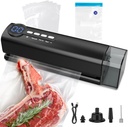 Small Magnetic Vacuum Sealer for Food, 62 Kpa Strong Suction, 3-in-1 Cordless Rechargeable Food Sealer with 1 Vacuum Bag & 4 Snack Bags, Heat Sealer, Inflation Pump for Balls/Swim Ring - Black
