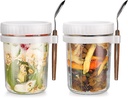 Overnight Oats Jars, Overnight Oats Container with Lid and Spoon, 16 oz Cereal, Milk, Vegetable and fruit Salad Storage Container with Measurement Marks (white2)