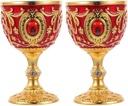LUOZZY 2 Pcs Vintage Liquor Cup Embossed Wine Liquor Goblet Cocktail Whiskey Cup Small Liquor Cup (Gold Red)