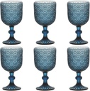 Blue Water Goblets Glassware Vintage Wine Glasses set of 6 Drinking Stemware 12 Ounces for Wedding Party Bar Floral Pattern 350 ml