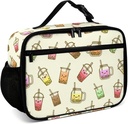 Bubble Milk Tea Reusable Lunch Box Insulated Lunch Bag Cooler Bag Lunchbox Meal Food Container Tote Bag for Women Kids Girls Boy School Camping Hiking Picnic Beach Travel