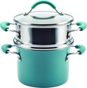 Rachael Ray Cucina Hard Porcelain Enamel Nonstick Multi-Pot / Steamer Set, 3-Quart, Agave Blue - 16799