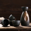 Creative Ceramic Sake Set - 1 Pot & 4 Cups, Hand-Drawn Vintage Design, Insulated Sake Wine Set, Traditional Japanese Ceramic, White Wine Pot & Bowls