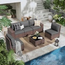 6 Pieces Outdoor Patio Furniture Set with Table Brown Rattan Sectional Sofa Conversation Sets for Balcony Lawn and Garden (Gray, 6 pcs w/Table)