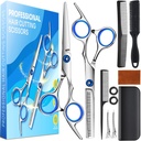 Hair Cutting Scissors Shears Kit, 6.7”Barber Shears, Professional Thinning Shears for Hair Cutting & Haircut Scissors for Barber/Salon/Home/Men/Women/Kids/Adults Shear Sets (Blue)